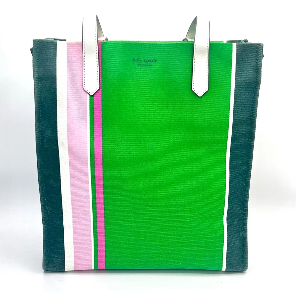 KATE SPADE Green and Pink Striped Tote Bag